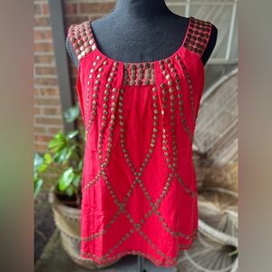 Nanette Lepore Women’s Red Silk Coin Beaded Whip It Top